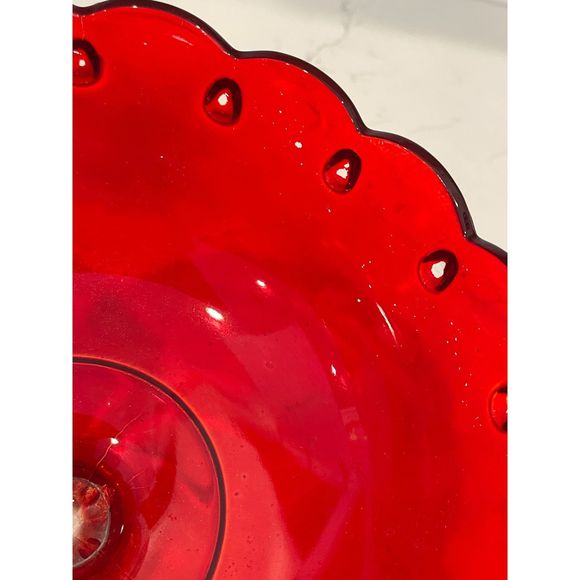Vintage Indiana Glass Ruby Red Tear Drop Scalloped Pedestal Compote Bowl 7.5" - Picture 5 of 8